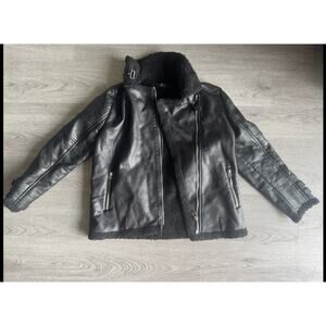 Forever 21 Women’s Faux Leather Aviator Jacket Sherpa Lined Size L Black